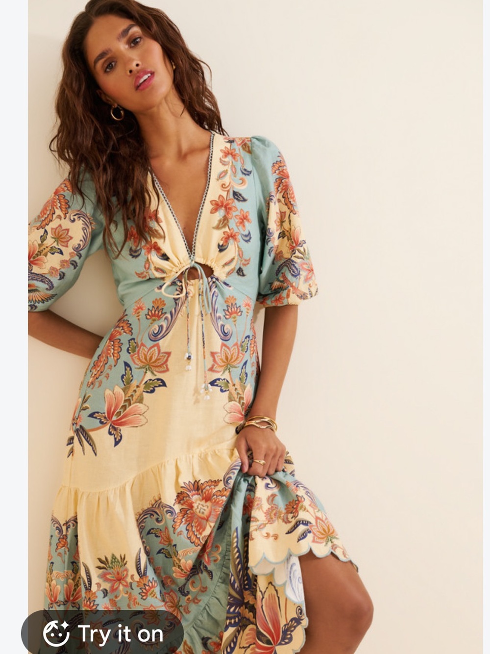 FARM Rio Butter Midi Dress - Pastel Yellow & Light Blue Floral